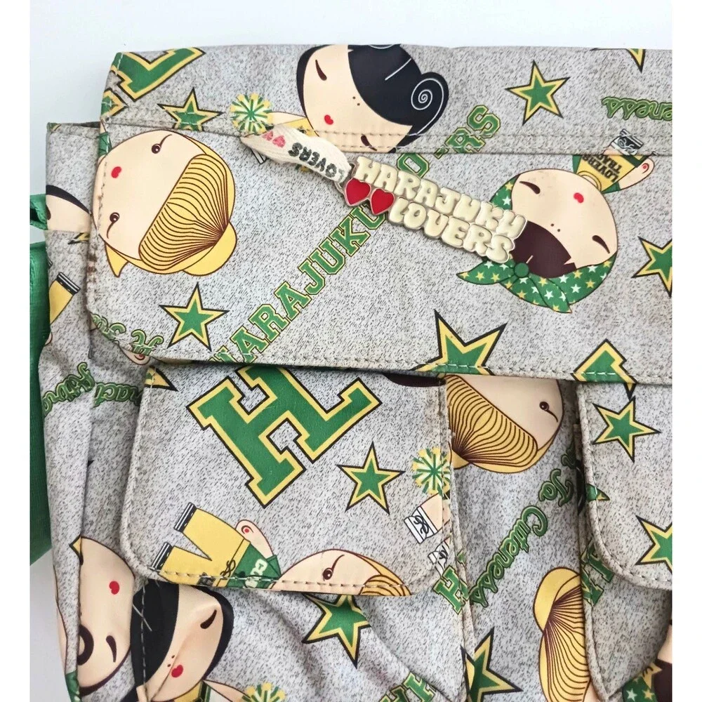 Harajuku Lovers Nylon Messenger Bag Gray / Green AOP Bag Charm 11X4X8
